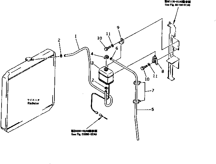 Komatsu parts book diagram for PC150-5 S/N 6001-UP: RESERVE TANK AND PIPING(#6001-6437)