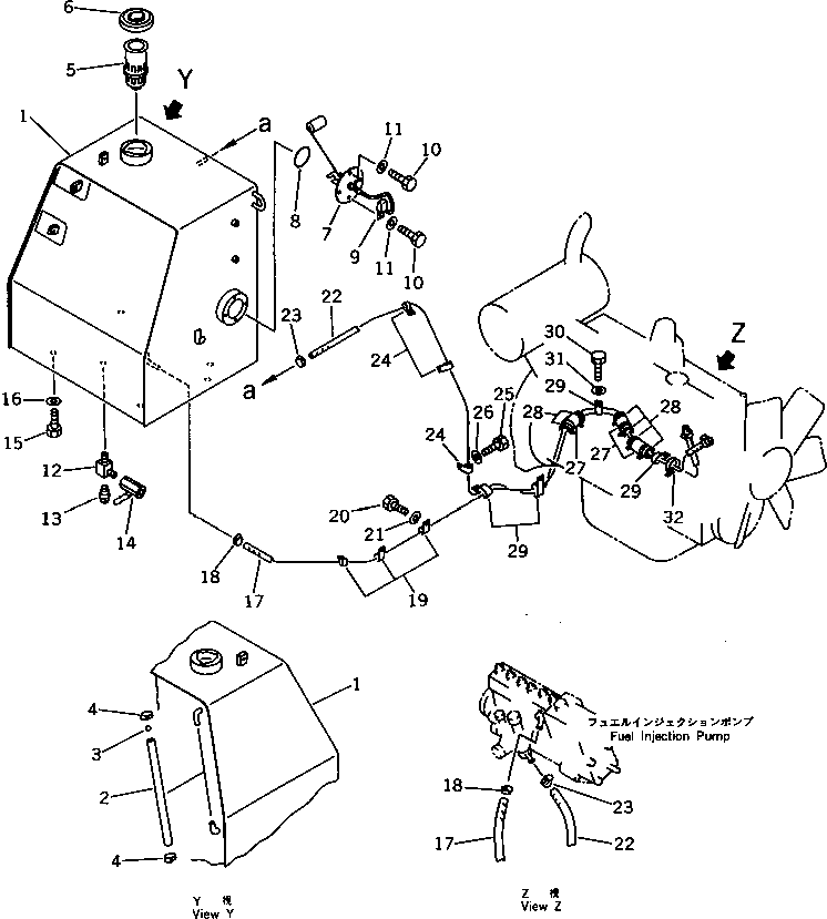 Komatsu parts book diagram for PC150-5 S/N 6001-UP: FUEL TANK AND PIPING