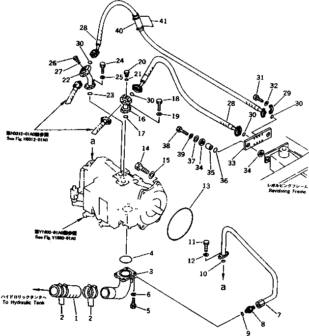 Komatsu parts book diagram for PC150-5 S/N 6001-UP: HYDRAULIC PIPING (SUCTION AND DELIVERY LINE) (1/2)