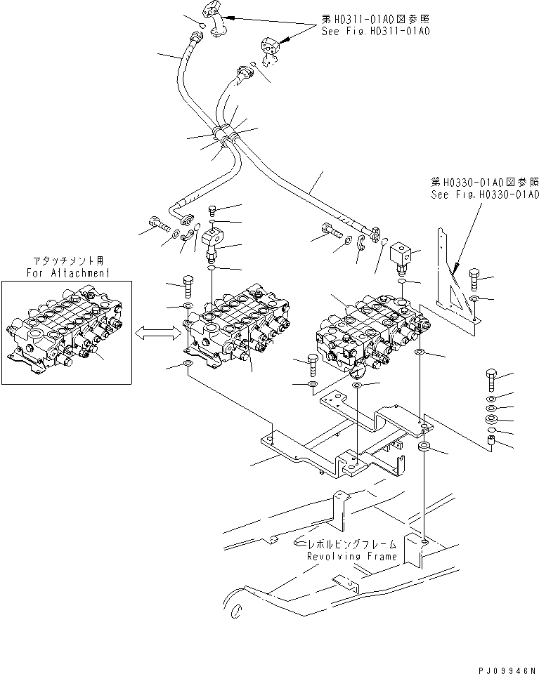 Komatsu parts book diagram for PC150-5 S/N 6001-UP: HYDRAULIC PIPING (SUCTION AND DELIVERY LINE) (2/2)