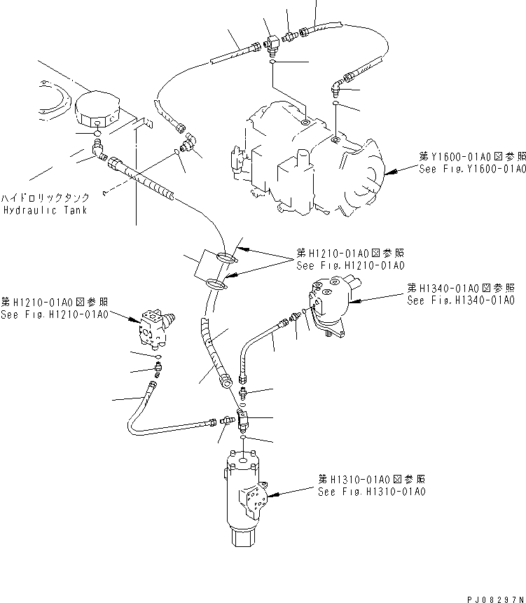 Komatsu parts book diagram for PC150-5 S/N 6001-UP: HYDRAULIC PIPING (DRAIN LINE)