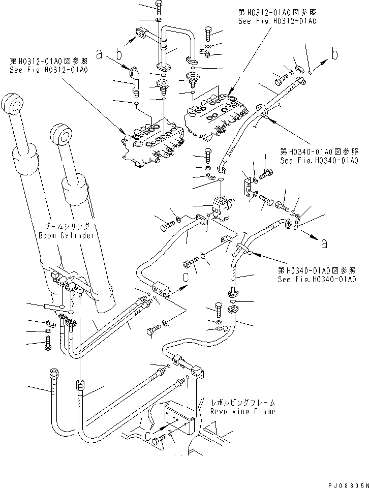 Komatsu parts book diagram for PC150-5 S/N 6001-UP: HYDRAULIC PIPING (BOOM CYLINDER LINE)