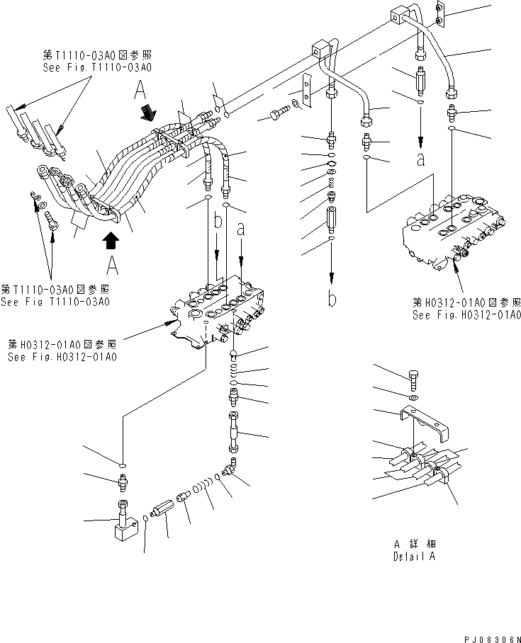 Komatsu parts book diagram for PC150-5 S/N 6001-UP: HYDRAULIC PIPING (ARM AND BUCKET CYLINDER LINE)