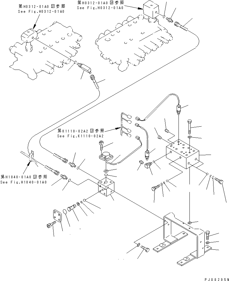 Komatsu parts book diagram for PC150-5 S/N 6001-UP: HYDRAULIC PIPING (PRESSURE SENSOR LINE AND SHUTTLE VALVE)(#6001-8069)