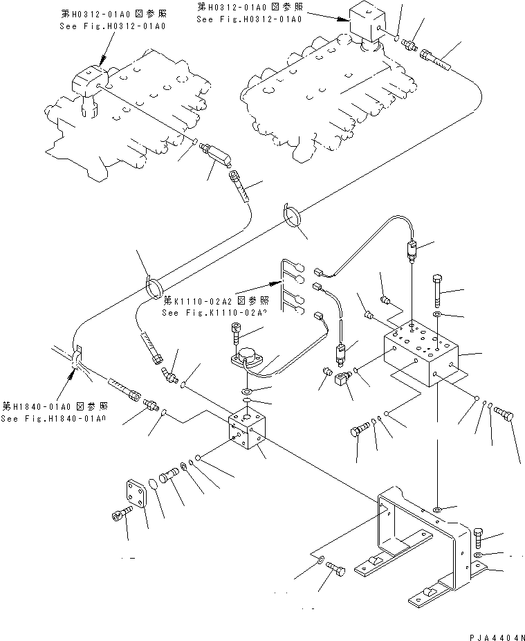 Komatsu parts book diagram for PC150-5 S/N 6001-UP: HYDRAULIC PIPING (PRESSURE SENSOR LINE AND SHUTTLE VALVE)        (FOR ATTACHMENT)(#6001-8069)