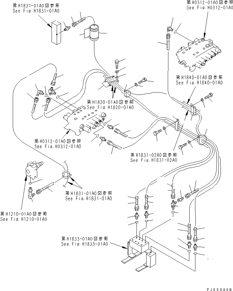 Komatsu parts book diagram for PC150-5 S/N 6001-UP: HYDRAULIC PIPING (P.P.C. PIPING) (2/2)
