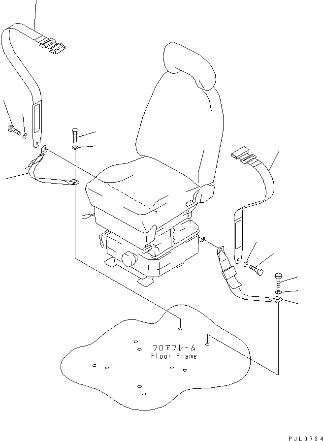 Komatsu parts book diagram for PC150-5 S/N 6001-UP: SEAT BELT (FOR SUSPENSION TYPE OPERATOR'S SEAT) (50MM WIDE)