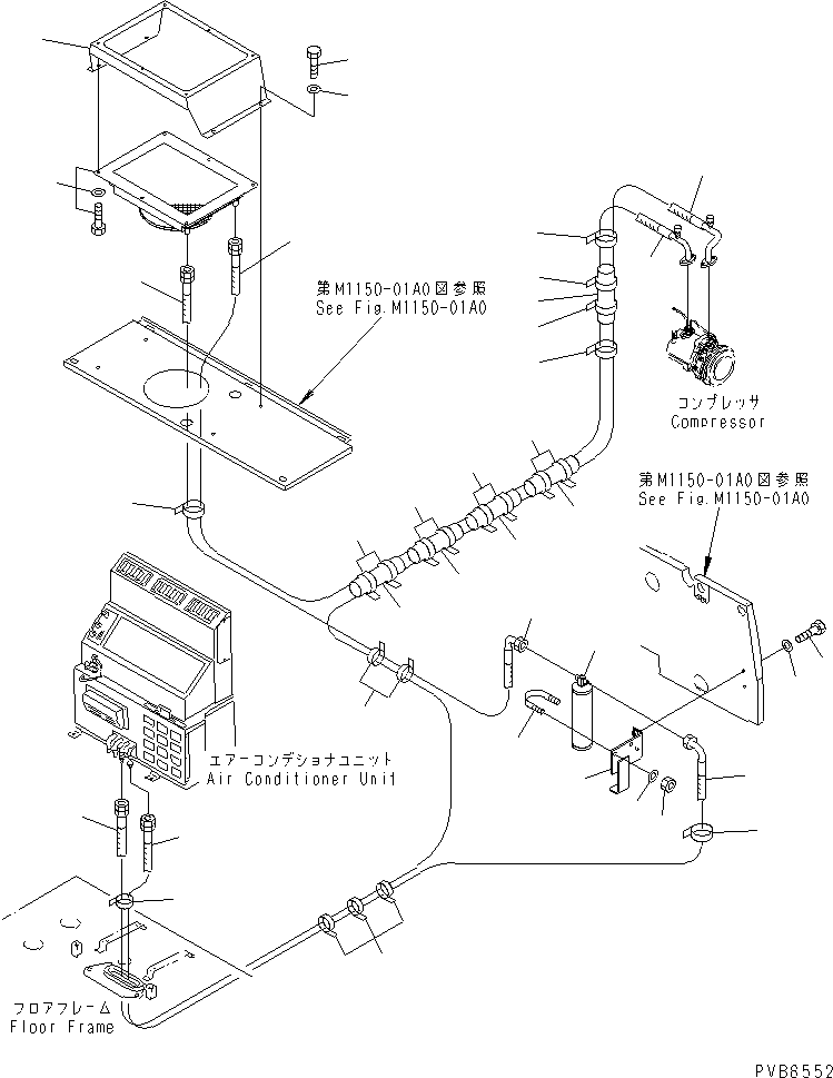 Komatsu parts book diagram for PC150-5 S/N 6001-UP: AIR CONDITIONER (COOLER PIPING)(#8023-)