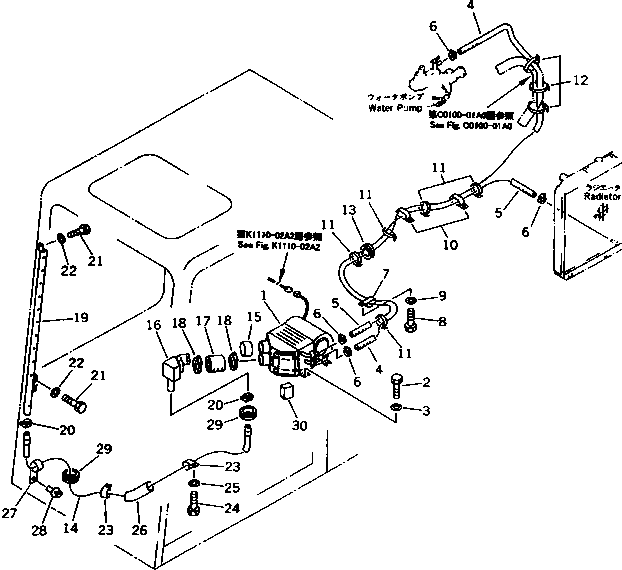 Komatsu parts book diagram for PC150-5 S/N 6001-UP: CAR HEATER AND PIPING (WITH DEFROSTER) (EXCEPT JAPAN)
