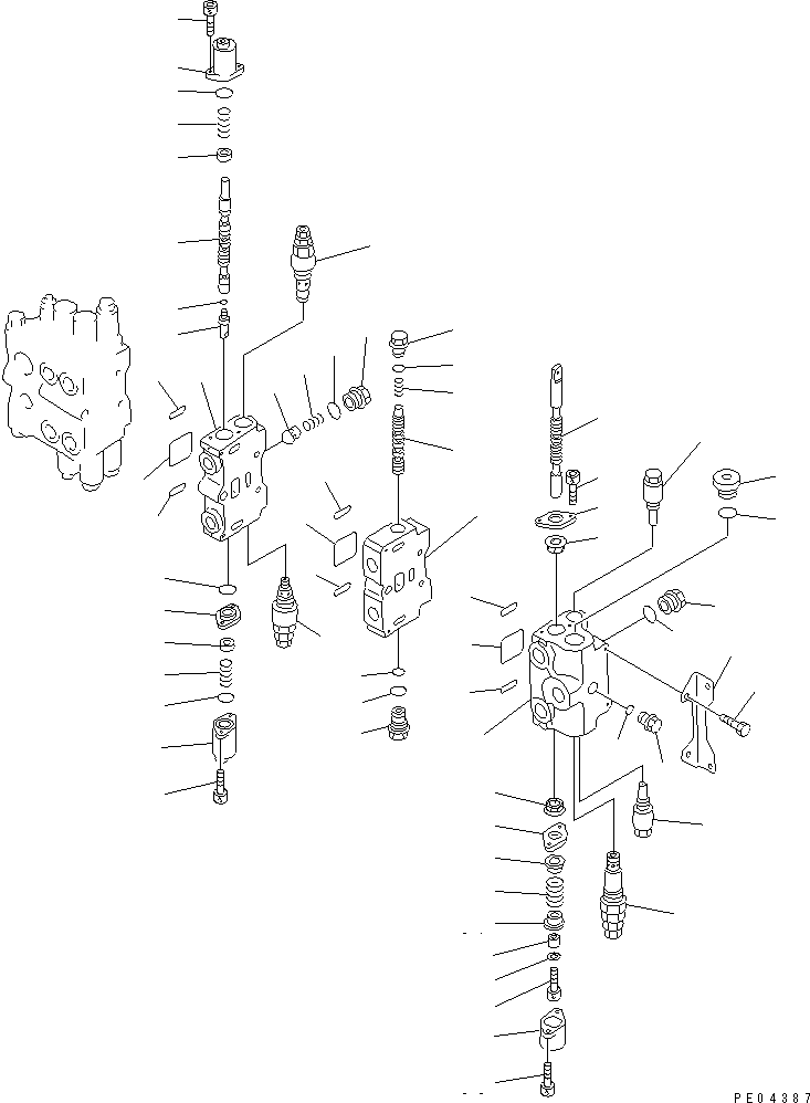 Komatsu parts book diagram for PC150-5 S/N 6001-UP: MAIN VALVE (2/4) (R.H.)