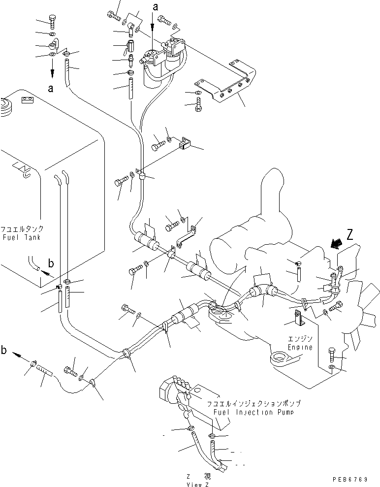 Komatsu parts book diagram for PC150LGP-6K S/N K35001-UP: FUEL LINE (PIPING) (WITH ADDITIONAL FUEL FILTER AND              WATER SEPARATOR)