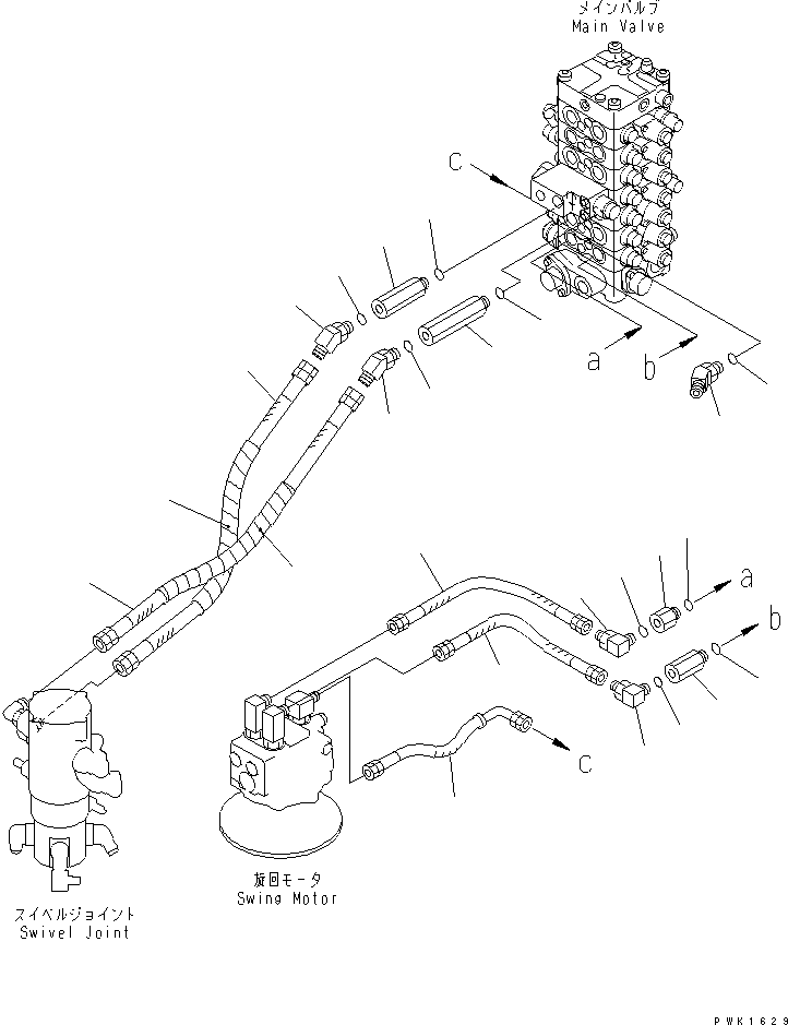 Komatsu parts book diagram for PC150LGP-6K S/N K35001-UP: VALVE PIPING (SWING AND TRAVEL)
