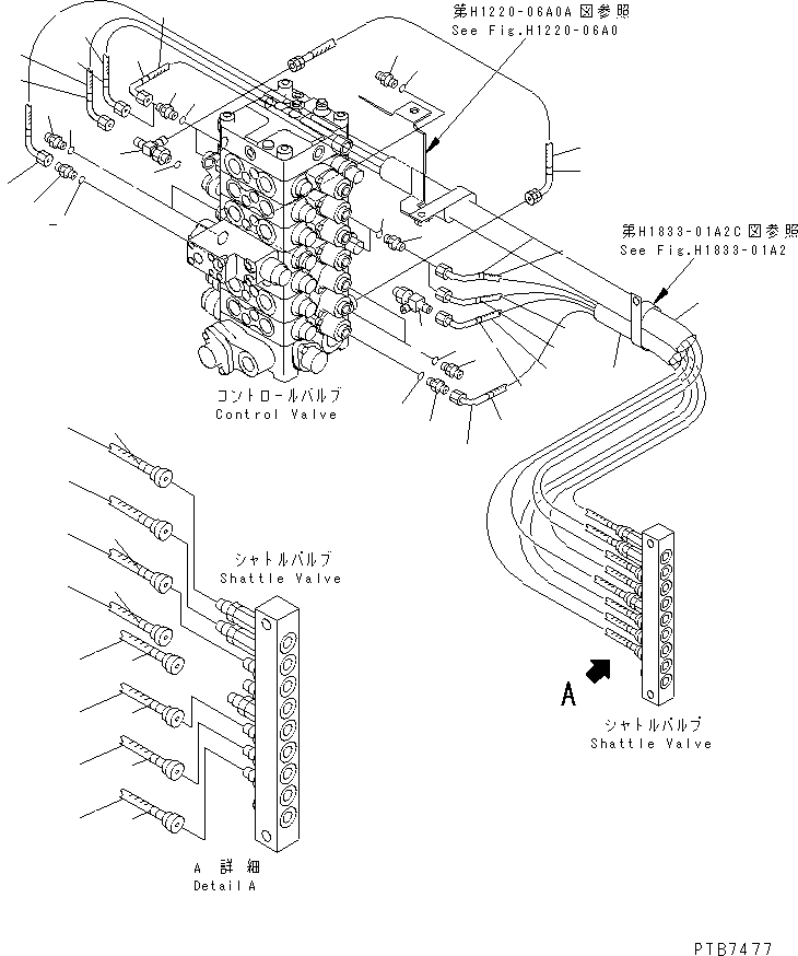 Komatsu parts book diagram for PC150LGP-6K S/N K35001-UP: VALVE PIPING (PILOT)
