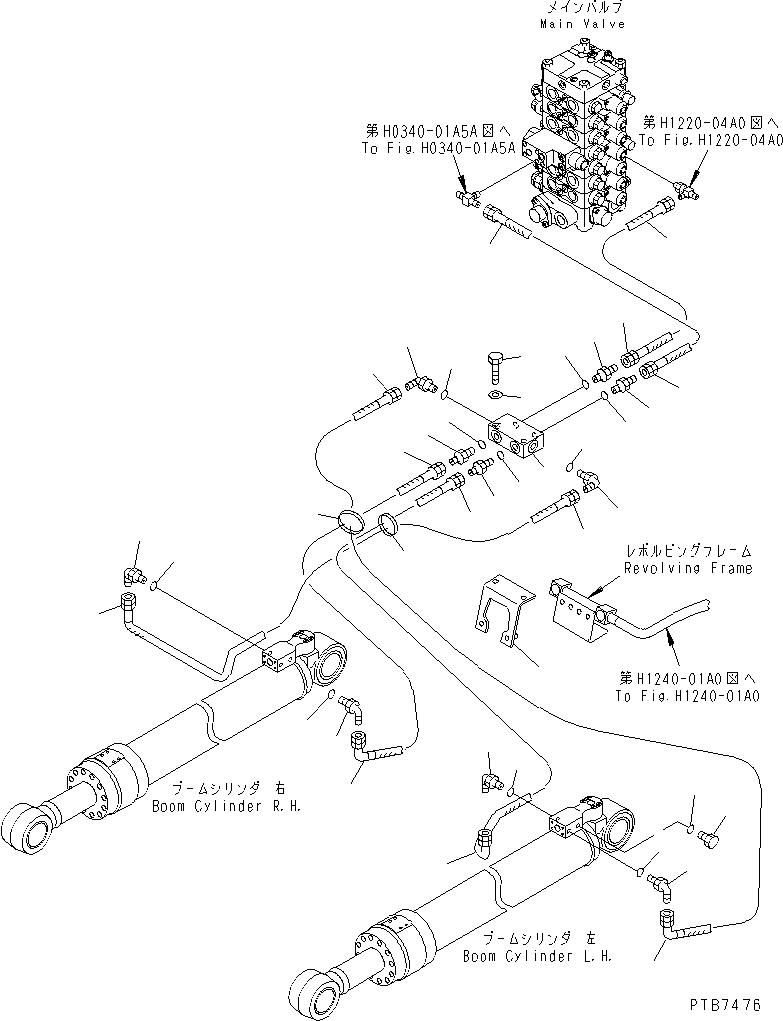 Komatsu parts book diagram for PC150LGP-6K S/N K35001-UP: BOOM SAFETY VALVE PIPING
