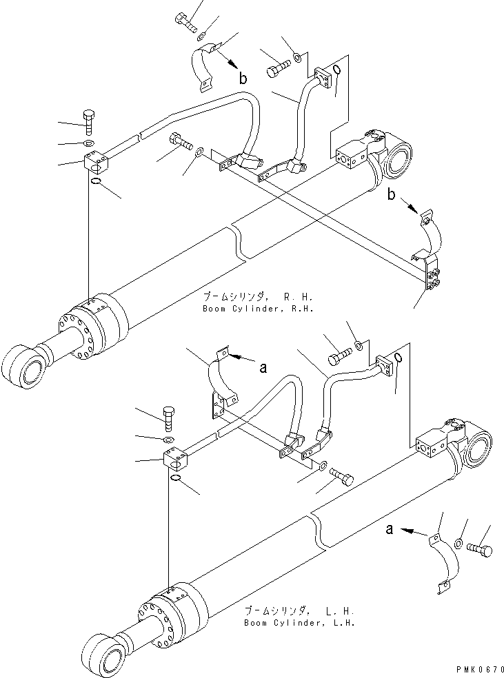 Komatsu parts book diagram for PC150LGP-6K S/N K35001-UP: BOOM CYLINDER (PIPING) (FOR 1-PIECE BOOM)