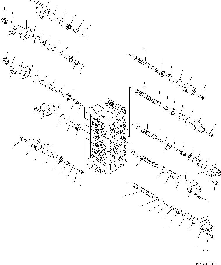 Komatsu parts book diagram for PC150LGP-6K S/N K35001-UP: MAIN VALVE (6-VALVE) (2/11)