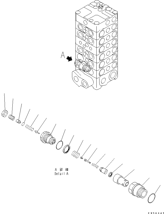 Komatsu parts book diagram for PC150LGP-6K S/N K35001-UP: MAIN VALVE (6-VALVE) (7/11)