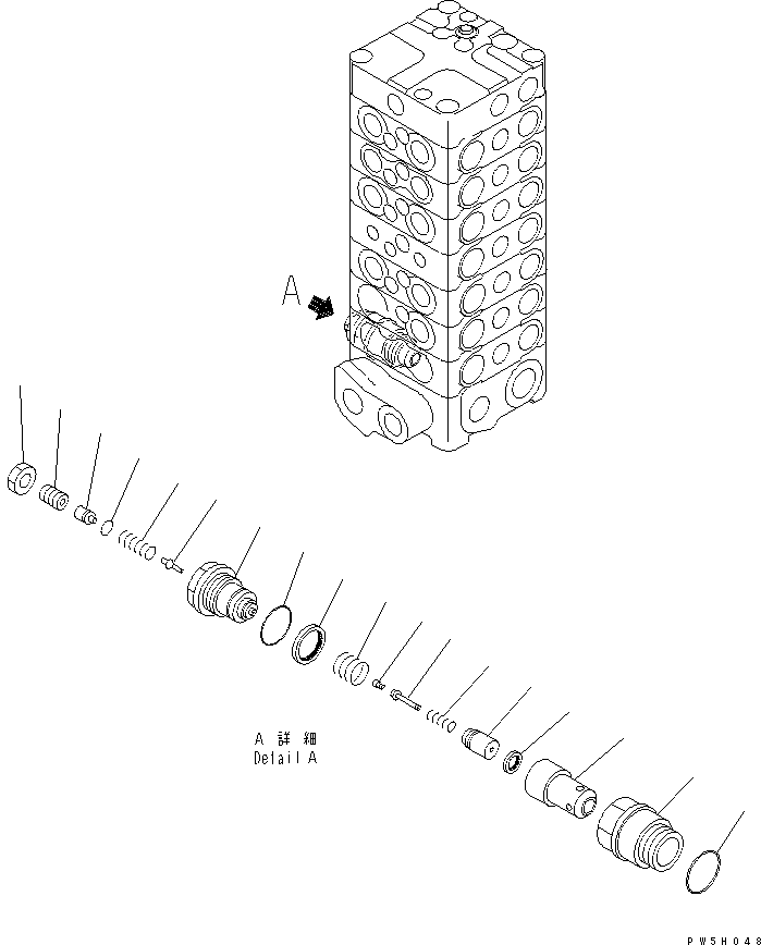 Komatsu parts book diagram for PC150LGP-6K S/N K35001-UP: MAIN VALVE (7-VALVE) (7/13)