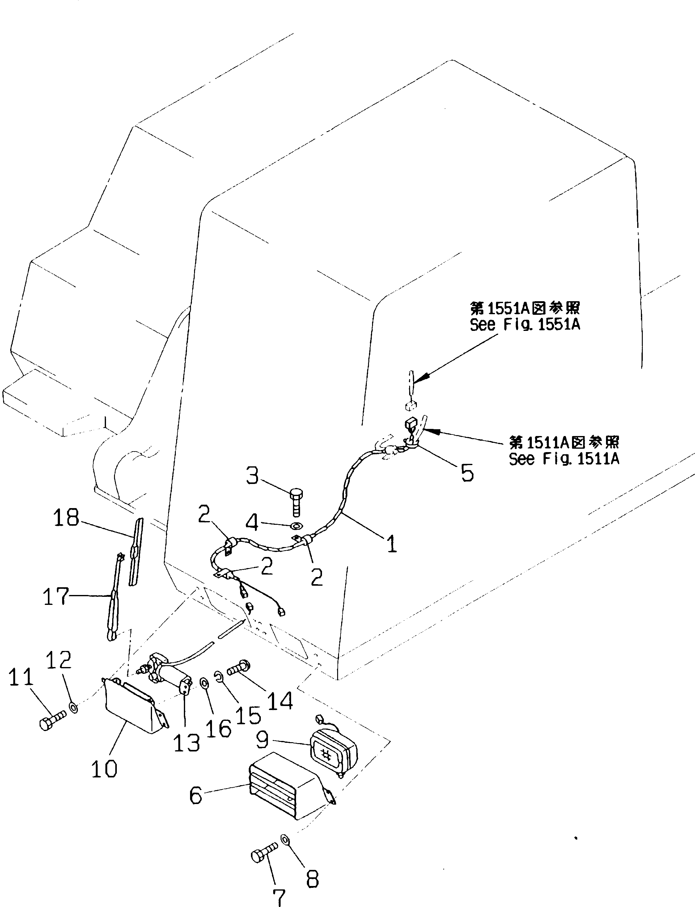 Excavators Komatsu / PC150NHD-5K S/N K20001-UP(pc150nhu) / ELECTRICAL SYSTEM (ADDITIONAL WORK LAMP AND LOWER WIPER LINE)    (EC SAFETY REGULATION)(#K20175-)(030310 : 1525A)