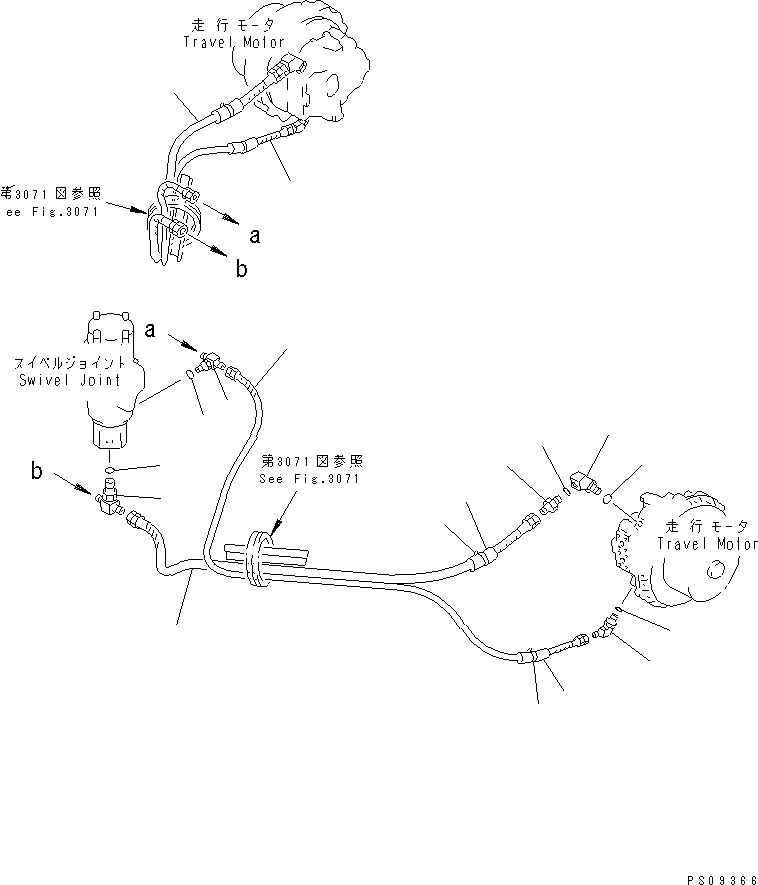 Excavators Komatsu / PC150NHD-5K S/N K20001-UP(pc150nhu) / HYDRAULIC PIPING (TRAVEL MOTOR LINE) (LOWER 2/2)(090050 : 3072)
