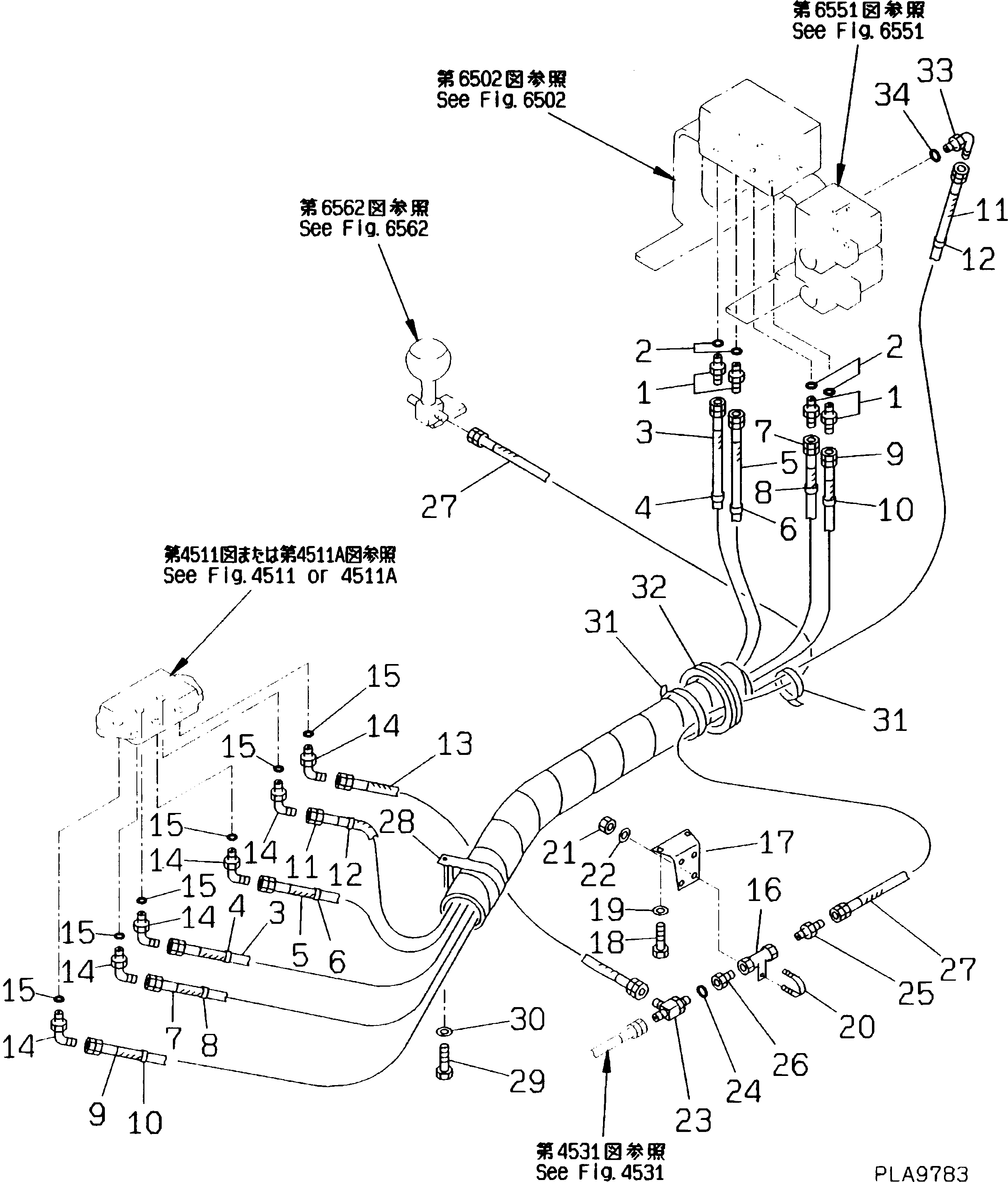 Excavators Komatsu / PC150NHD-5K S/N K20001-UP(pc150nhu) / HYDRAULIC PIPING (WORK EQUIPMENT CONTROL ? L.H.)(120110 : 4521)