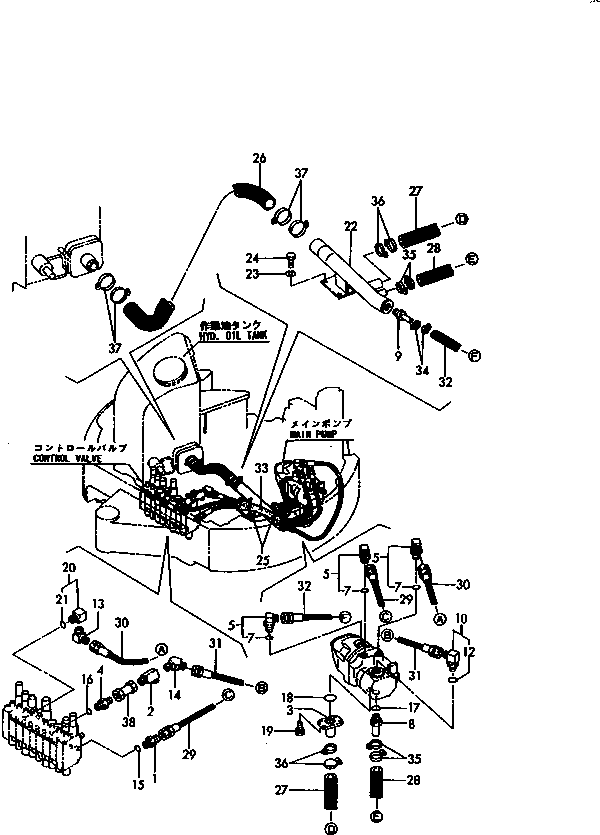 Excavators Komatsu / PC15FR-1 S/N 10001-UP(pc15fr-r) / HYDRAULIC PIPING (TANK TO PUMP  ? PUMP TO VALVE)(150080 : 6501-37)
