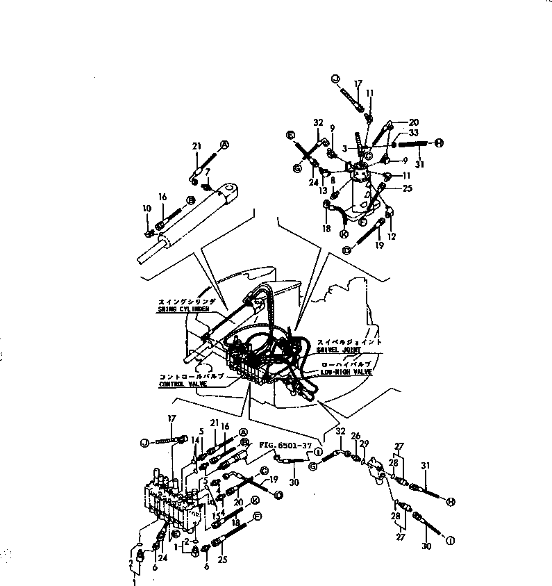 Excavators Komatsu / PC15FR-1 S/N 10001-UP(pc15fr-r) / HYDRAULIC PIPING (VALVE TO SWIVEL JOINT ?JOINT TO SWING CYLINDER)(150100 : 6503-39)