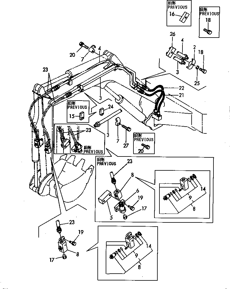 Excavators Komatsu / PC15FR-1 S/N 10001-UP(pc15fr-r) / HYDRAULIC PIPING (BOOM SWING BRACKET TO ARM END) (FOR P.T.O.)(150150 : 6543-44)