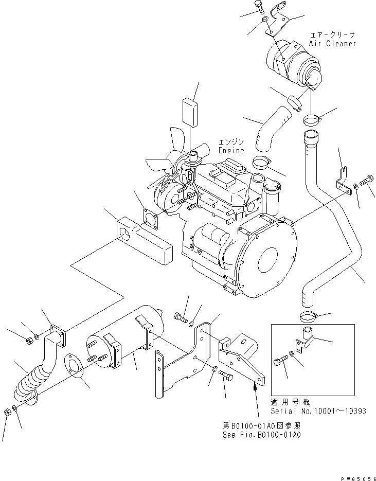 Excavators Komatsu / PC15MRX-1 S/N 10001-UP(pc15mrxc) / ENGINE MOUNTING (AIR CLEANER AND MUFFLER RELATED PARTS)(030020 : B0100-02A0)