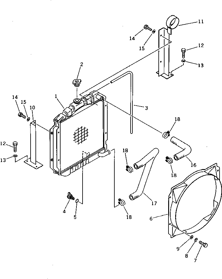Komatsu parts book diagram for PC15T-2 S/N 2001-UP: RADIATOR AND PIPING