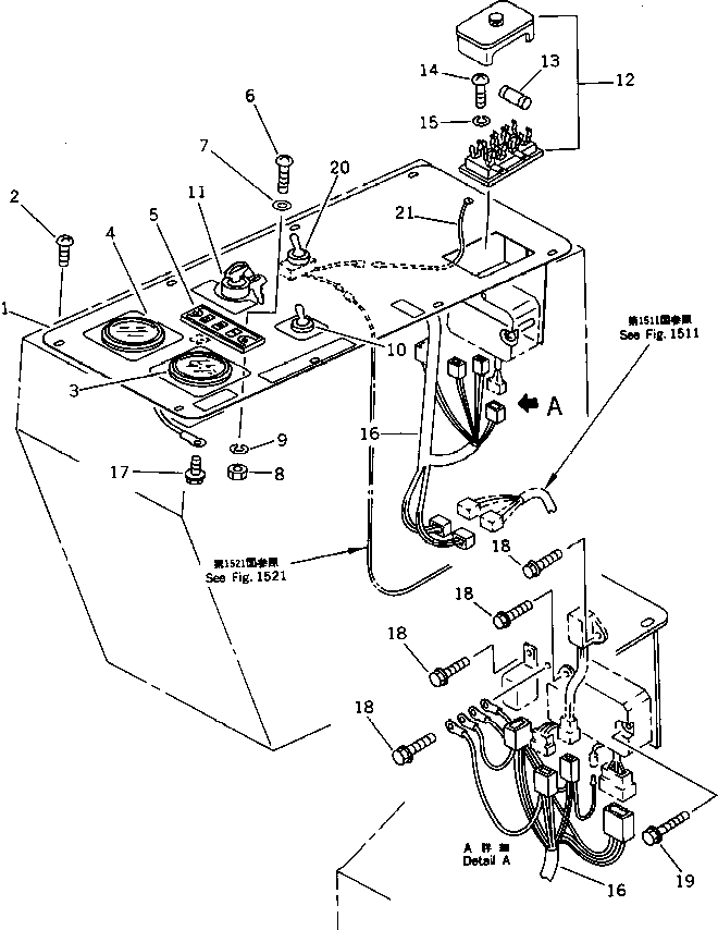 Komatsu parts book diagram for PC15T-2 S/N 2001-UP: ELECTRICAL SYSTEM (INSTRUMENT PANEL)(#3068-)