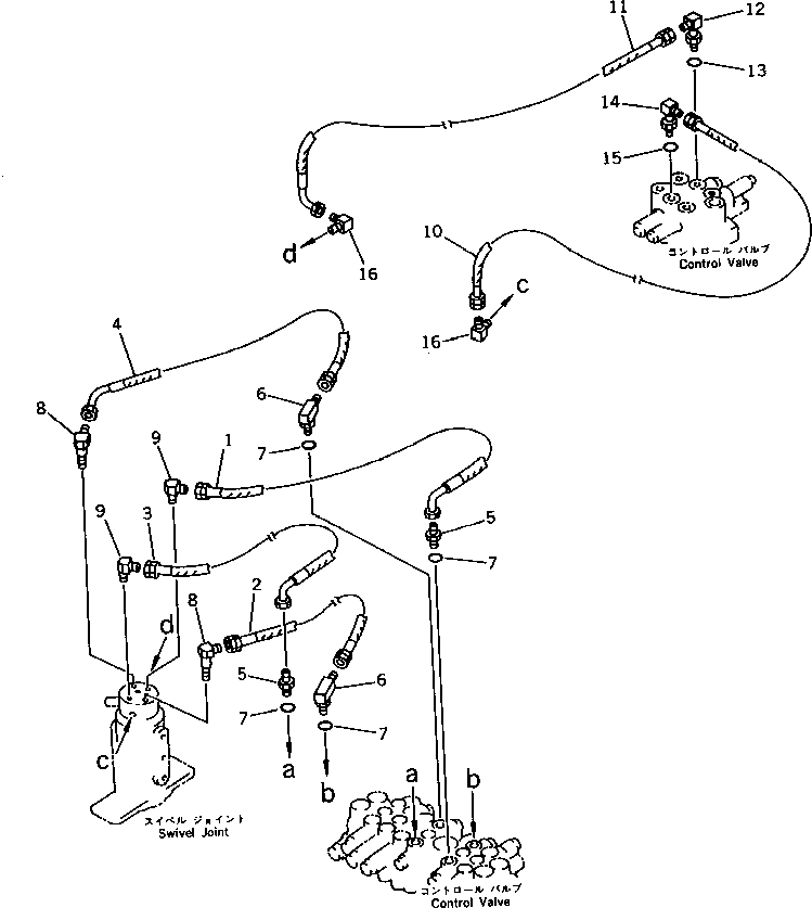 Komatsu parts book diagram for PC15T-2 S/N 2001-UP: HYDRAULIC PIPING (TRAVEL MOTOR ? BLADE CYLINDER LINE) (UPPER)     (FOR JAPAN) (FOR ASIA)(#2809-)