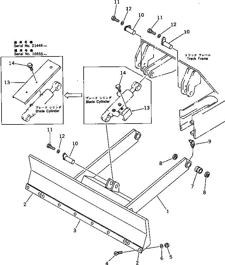 Komatsu parts book diagram for PC15T-2 S/N 2001-UP: BLADE (WITH BOLT ON CUTTING EDGE)
