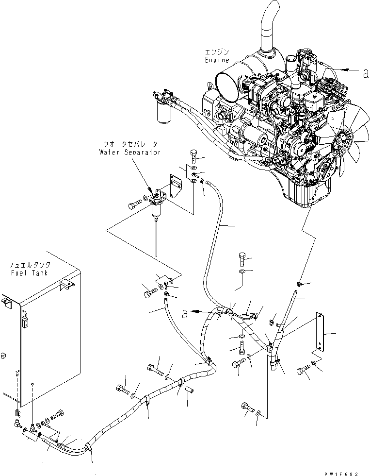 Komatsu parts book diagram for PC160LC-7K-KA S/N K40001-UP: FUEL LINE (FUEL HOSE) (WITH WATER SEPARATOR)