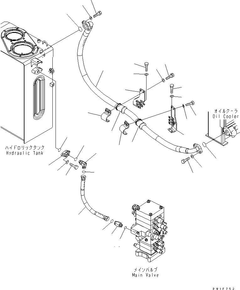 Komatsu parts book diagram for PC160LC-7K-KA S/N K40001-UP: OIL COOLER LINE