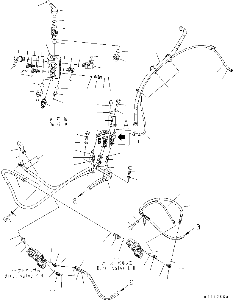 Komatsu parts book diagram for PC160LC-7K-KA S/N K40001-UP: BURST VALVE LINE (CHASSIS SIDE) (2 PIECE BOOM) (BOOM)