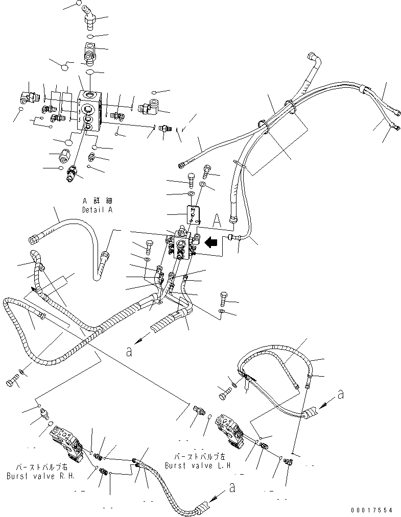 Komatsu parts book diagram for PC160LC-7K-KA S/N K40001-UP: BURST VALVE LINE (BOOM AND ARM) (CHASSIS SIDE) (2 PIECE BOOM)
