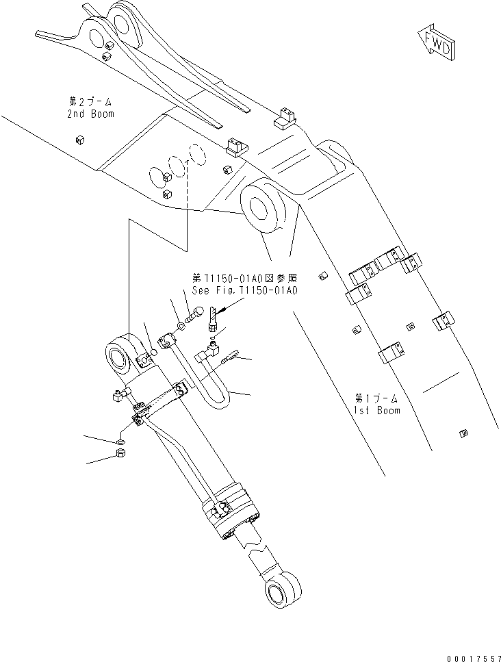 Komatsu parts book diagram for PC160LC-7K-KA S/N K40001-UP: ADJUST TUBE (2 PIECE BOOM) (BOOM)