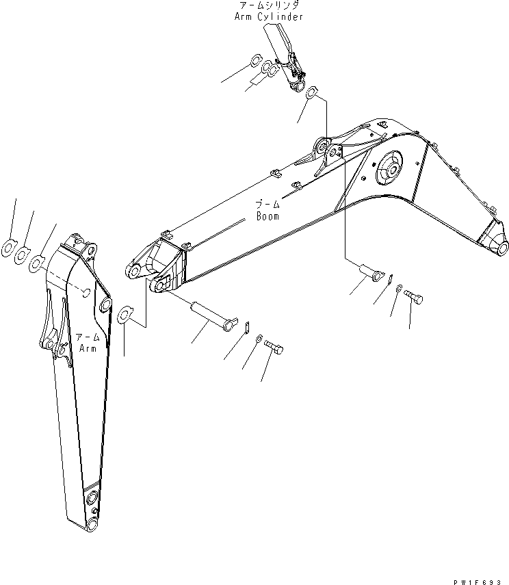 Komatsu parts book diagram for PC160LC-7K-KA S/N K40001-UP: BOOM (TOP PIN AND BOTTOM PIN)