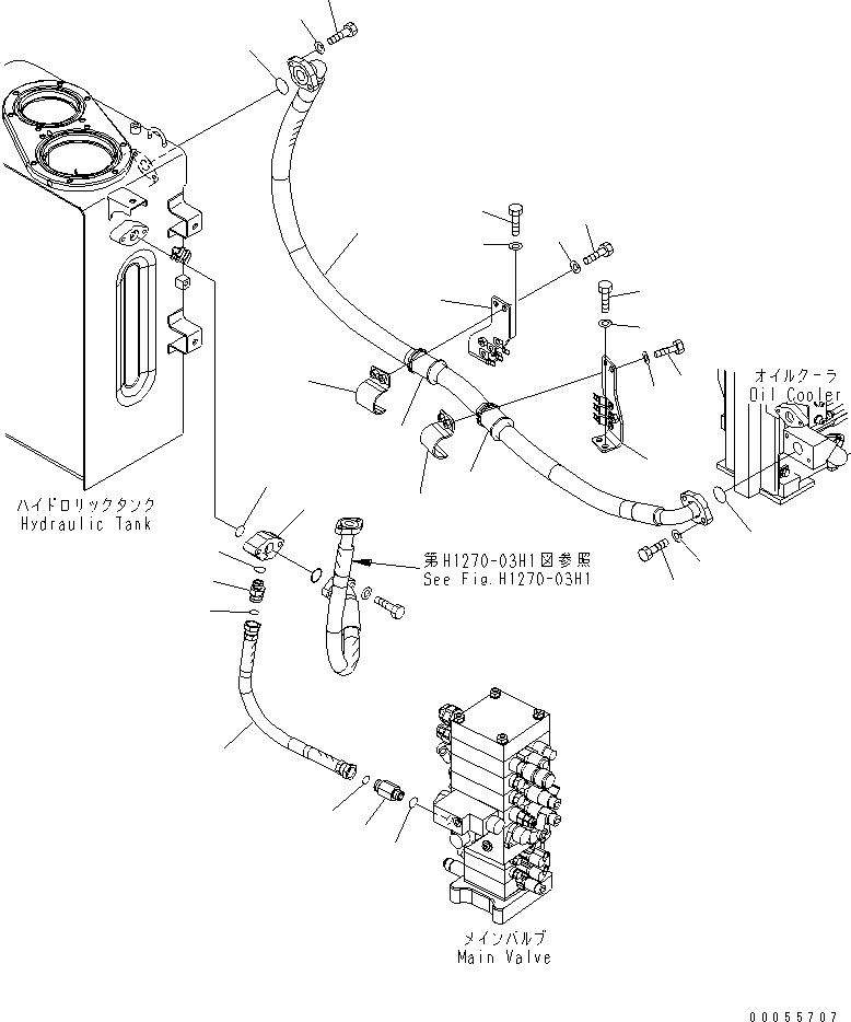 Komatsu parts book diagram for PC160LC-7E0 S/N 20001-UP (TIER 3): OIL COOLER LINE (1 ACTUATOR)