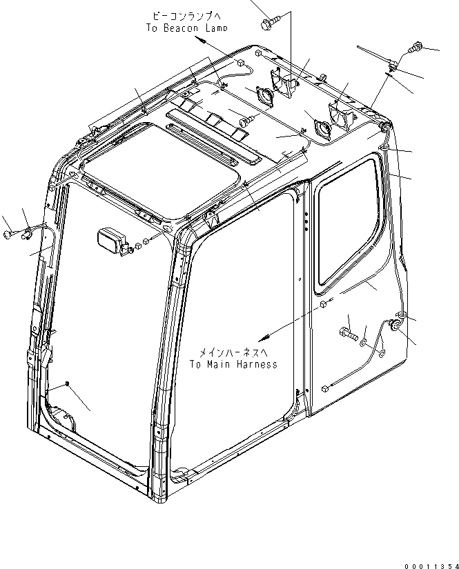 Komatsu parts book diagram for PC160LC-7E0 S/N 20001-UP (TIER 3): FLOOR FRAME (OPERATOR'S CAB) (ELECTRICAL) (RADIO WIRING AND WINDOW WASHER)
