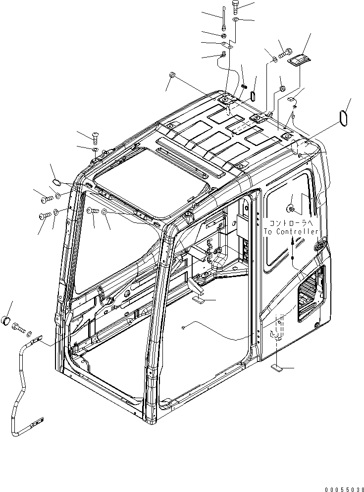 Komatsu parts book diagram for PC160LC-7E0 S/N 20001-UP (TIER 3): FLOOR FRAME (OPERATOR'S CAB) (PLUG BOLT AND ANTENNA) (FOR VANDALISM PROTECTION)