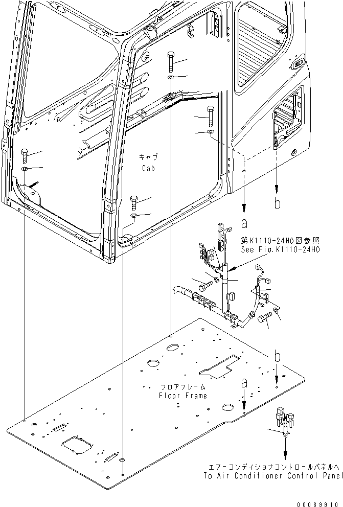 Komatsu parts book diagram for PC160LC-7E0 S/N 20001-UP (TIER 3): FLOOR FRAME (OPERATOR'S CAB) (CLAMP AND BOLT)(#20169-)