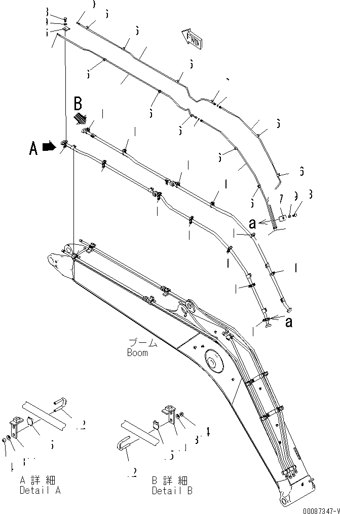 Excavators Komatsu / PC160LC-7E0 S/N 20001-UP (TIER 3)(pc160l1c) / BOOM (QUICK COUPLER LINE) (1 ATTACHMENT) (100H GREASING) (FOR KAL)(#20112-)(360120 : T1110-07H3A)