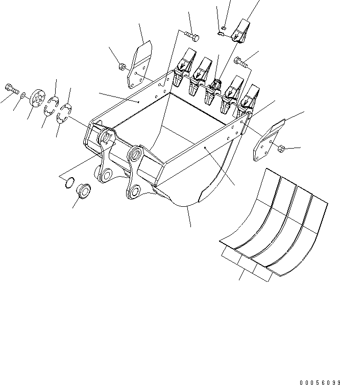 Komatsu parts book diagram for PC160LC-7E0 S/N 20001-UP (TIER 3): BUCKET ? 0.60M3 WIDTH 966MM (VERTICAL PIN TYPE)
