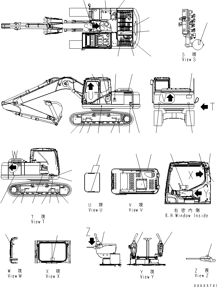 Komatsu parts book diagram for PC160LC-7E0 S/N 20001-UP (TIER 3): DECAL AND PLATES (TURKEY)