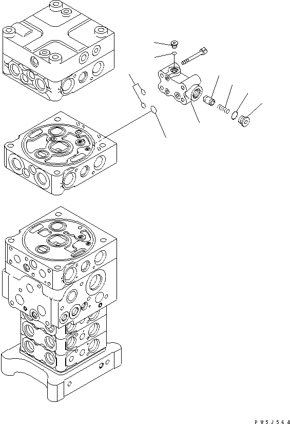 Komatsu parts book diagram for PC160LC-7E0 S/N 20001-UP (TIER 3): MAIN VALVE (6-VALVE) (20/25)