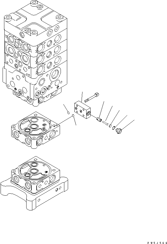 Komatsu parts book diagram for PC160LC-7E0 S/N 20001-UP (TIER 3): MAIN VALVE (6-VALVE) (22/25)