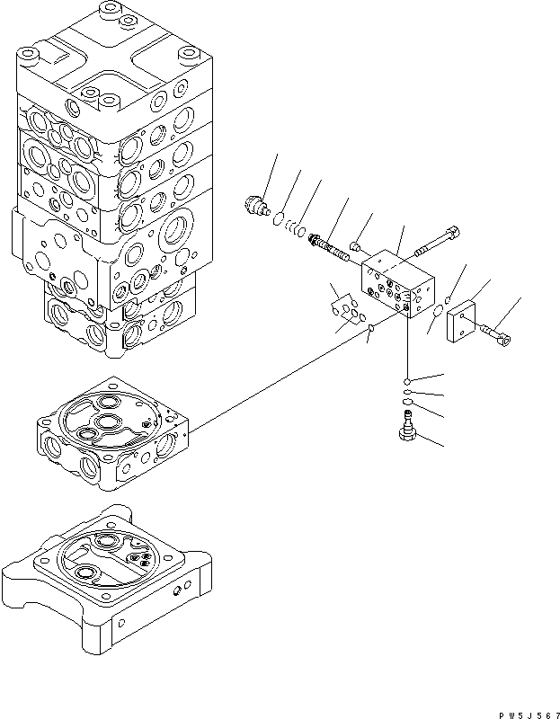 Komatsu parts book diagram for PC160LC-7E0 S/N 20001-UP (TIER 3): MAIN VALVE (6-VALVE) (23/25)