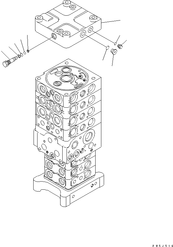 Komatsu parts book diagram for PC160LC-7E0 S/N 20001-UP (TIER 3): MAIN VALVE (7-VALVE) (1/28)